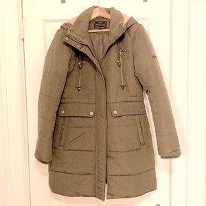 Lucky Brand Puffer Jacket Green and Cream Quilted Hooded